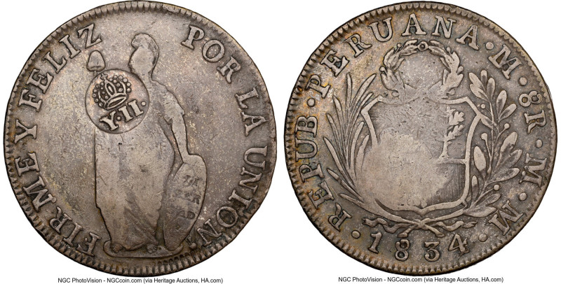 Spanish Colony. Isabel II Counterstamped 8 Reales ND (1834-1837) VF Details (Cle...