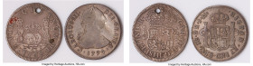 Charles III Pair of Uncertified Assorted 2 Reales, 1) Bolivia. 2 Reales 1768 PTS-JR VF (Holed), Potosi mint, KM48 2) Peru. 2 Reales 1774 LM-JM Fine (B...