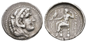 MAKEDONIEN, Tetradrachme (17,13g), 332-323 v. Chr, Alexander III., Salamis. Av: Herakleskopf mit Löwenfell nach rechts. Rev: Thronender Zeus nach link...