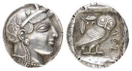 ATTIKA, Athen, Tetradrachme (17,48g), ca. 450 v. Chr. Av.: Athenakopf mit attischem Helm nach rechts. Rv.: Eule nach rechts, dahinter Ölzweig und Mond...