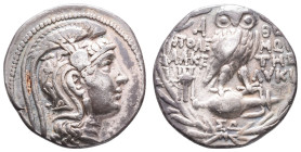 ATTIKA, Athen, Tetradrachme (16,52g), ca.125-124 v. Chr. Av: Athenakopf mit attischem Helm nach rechts. Rev: Eule auf Amphore nach rechts. Thompson 47...