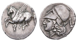 KORINTH, Stater (8,33g), 345-317 v. Chr. Av: Pegasos nach links. Rev: Athenakopf mit korinthischem Helm nach links. Vgl. Calciati 480/482, ss.