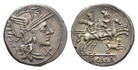 MÜNZEN RÖMISCHE REPUBLIK, C. Antestius, Denar (3,97g), 146 v. Chr., Rom. Av.: Büste der Roma mit geflügeltem Greifenhelm nach rechts, daneben Wertzeic...