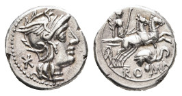 MÜNZEN RÖMISCHE REPUBLIK, L. Caecilius Metellus Diadematus, Denar (3,94g), 128, v. Chr., Rom. Av: Romakopf mit Flügelhelm nach rechts, dahinter Wertze...