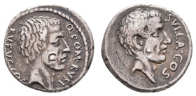 MÜNZEN RÖMISCHE REPUBLIK, Q. Pompeius Rufus, Denar (3,60g), 54 v. Chr., Rom. Av: Kopf des L. Cornelius Sulla nach rechts, davor "SVLLA COS". Rev: Kopf...