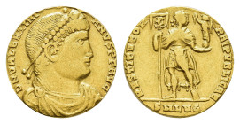 MÜNZEN RÖMISCHE KAISERZEIT, Valentinianus I., 364-375, Solidus (4,03g), Lugdunum. Av: Büste nach rechts, darum Umschrift. Rev: Stehender Kaiser mit St...