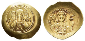 Michael VII. Dukas, 1071-1078, Histamenon Nomisma (4,34g), Konstantinopel. Av: Thronender Christus von vorn. Rev: Brustbild mit Kreuzglobus und Labaru...