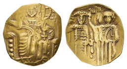 Johannes III., 1222-1254, Hyperpyron (2,63g), Gold, Magnesia. Av: Thronender Christus von vorn. Rev: Von Jungfrau Maria bekrönter, stehender Johannes ...