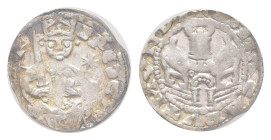 Aachen, Reichsmünzstätte, Denar (1,37g), 1152-1190, Friedrich I. Barbarossa. Av: Thronender Kaiser mit Schwert und Reichsapfel, im Feld rechts Stern. ...
