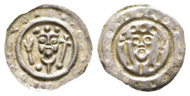 Kempten, Abtei, Brakteat (0,42g), um 1230. Brustbild der heiligen Hildegard mit Lilien- und Kreuzstab von vorn. Berger 2512, vz.