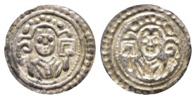 Konstanz, Bistum, Brakteat (0,42g), Diethelm von Krenkingen, 1190-1206. Brustbild mit Krummstab und Buch von vorn, darüber Bogen. Berger 2479, ss-vz.