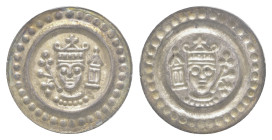 Ulm, königliche Münzstätte, Brakteat (0,52g), Friedrich II., 1215-1250. Königskopf zwischen Blütenzweigen und Turm. Berger 2598, Cahn 186, Slg. Bonhof...