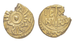 Italien, Sizilien, Messina, Tari (1,48g), 1194-1197, Heinrich VI. Av: Globus, darum Umschrift. Rev: Kreuz zwischen Schrift. Fb. 642b, Randausbruch, f....