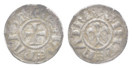 Italien, Sizilien, Messina oder Brindisi, Denaro (0,75g), 1194-1197, Heinrich VI. mit Konstanze. Av: Kreuz "+ E IMPERATOR". Rev: Adler "+ C IMPERATRIX...