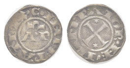 Italien, Sizilien, Brindisi, Denaro (0,67g), 1194-1197, Heinrich VI. mit Konstanze. Av: Omega, darunter AP "C INPERATORIX". Rev: Kreuz mit je einem St...
