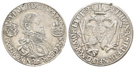 Taler, 1599, Rudolf II., Nagybanya, Dav. 8069, Huszar 1037, Hsp., Avers stellenweise bearbeitet, ss.