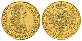 5 Dukaten (17,38 g), 1670, Leopold I., Kremnitz. Av.: Geharnischtes und belorbeertes Brustbild mit Mantel und Ordenskette nach rechts und Umschrift: L...