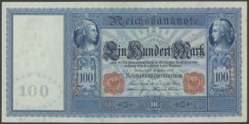 100 Mark 10.9.1909 / Flotten-Hunderter, Ser. D0821689. Ro. 38, Pick 38, wellig, Erh II/XF.