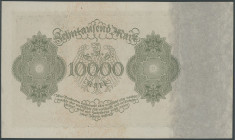 10.000 Mark 19.1.1922, vereinfachter Druck ohne Udr., Ser. F, Ro. 68b / Pick-71, winz. Eselsohr, etw. fleckig, Erh. I-/aunc