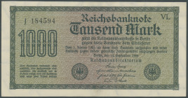 Weimarer Republik, 2x 1000 Mark 15.9.1922, WZ Hakensterne, KN 6-stellig, fortlaufenden Ser. Nr. 184594-595, FZ VL violett, sehr selten in dieser Erhal...