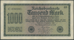 Weimarer Republik, 2x 1000 Mark 15.9.1922, WZ Hakensterne, KN 6-stellig violett, FZ GD (Ro. 75c, III) und WZ Mäander KN 5-stellig mit Stern dahinter F...