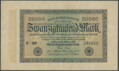 Weimarer Republik, 10x 20 Tsd. Mark 20.2.1923 davon WZ Hackensterne (2x Ro. 84 e und f, I); mit WZ Gitter mit 8 und fortlaufende Ser. Nr. (3x Ro. 84 g...