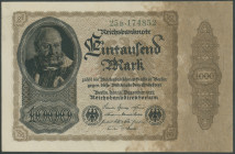 Weimarer Republik, 1 Mrd. Mark 15.12.1922, fehlerhafter Überdruck nur auf Rs. zu 110 b, Ro. F110a, Erh II.