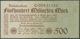 500 Mrd. Mark 26.10.1923 (2x), Reichs- und Firmendruck, FZ schwarz, Papier Farbvarianten, Ro. 124b, Grab. 151-152. Erh. I und II.