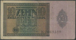Weimarer Republik, 10 Billionen Mark 1.2.1924, Ser. K 0665259. Pick 137, Ro. 134 IV/VG.