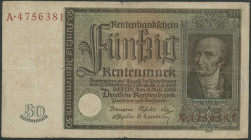 50 Rentenmark, 06.Juli 1934, KN 7-stellig rot Serie A. Ro. 165, Pick 172. IV/F.