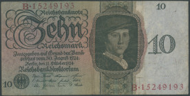 10 Reichsmark 11.10.1924, KN 8-stellig, Udr. F/ Ser. B15249193. Ro. 168b, selten, Pick 175, IV.