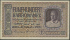 Ukraine, 500 Karbowanez 10.3.1942. Ro. 599, P-57, 2,5mm kl. Riss am unteren Rand, Papier am Rand etw. fleckig , Erh II/XF.
