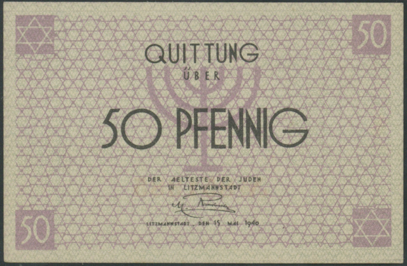 Ausgaben jüdischer Ghettos, Litzmannstadt (Polen), 50 Pfennig 15.5.1940, KN 6-st...