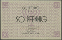 Ausgaben jüdischer Ghettos, Litzmannstadt (Polen), 50 Pfennig 15.5.1940, KN 6-stellig rot 851385, Sign. M. C. Rumkowski, WPM PO 560a, Grab. GET-1. I/u...