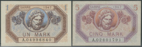 Saar, 1920-1948, 1 Mark 1947 (I-) und 5 Mark 1947 (III). Ro. 867 & 869, Pick 3 & 5.
