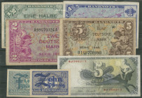 BDL, Set 6 Stk.: 1/2, 1, 2 und 5 Deutsche Mark Serie 1948 und 50 und 10 Pf. o.D. und 5 Deutsche Mark 9.12.1948. Ro. 230, 232, 234, 236, 250- 251, 253 ...