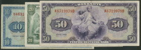 BDL, Set 3 Stk.: 10, 20 und 50 Deutsche Mark 1948. Ro. 238, 240, 242. III-IV