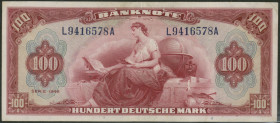 100 Deutsche Mark, Banknote, 1948, Roter Hunderter, L 9416578A Ros. 244. Grab. WBZ-8. Pick 8a, Erh. III/VF