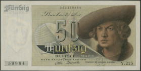 50 Deutsche Mark, 9.12.1948, 3-stellige Blockziffer "Y225", Ser. Nr. 59984., Ro. 254, Pick 14a, wellig, III/F.