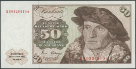 50 Deutsche Mark 2.1.1980, Ser. KH/A, Ro. 283b, kl. Druckstelle links im Feld. I-/aunc