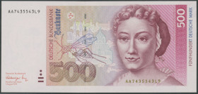 500 Mark 1.8.1991, Bundesbanknote. Ser. AA7435543L9. Ro. 301a, leichte Stauchung am unteren Rand, sonst Erh. I-/aunc.