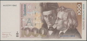 1000 Deutsche Mark 1.8.1991. Serie AA/N, Ro. 302a, P-44a, leichte Stauchung am Rand, ungefaltet, I-/aunc.