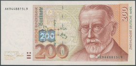 200 Mark 2.1.1996, Bundesbanknote. Ser. AK9448815L9. Ro. 311a, leichte Stauchung am unteren Rand, sonst Erh. I-/aunc.