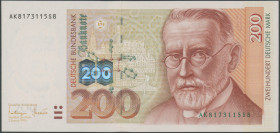 200 Deutsche Mark 2.1.1996, Serie AK/S, Ro. 311a, leichte Stauchung am unteren Rand. I-/aunc.