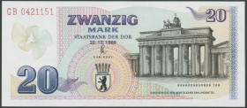 Staatsbank der DDR, 20 Mark 22.12.1989 Gedenkbanknote, Ser. GB 0421151, Ro. 366/Grabowski. DDR-28. Pick CS1. I/unc, sehr selten.
