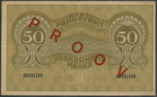 Estland, Eesti Pangatäht, 50 Marka 1919, roter Überdruck PROOV auf beide Seiten, P. 55s, Erh. II/XF