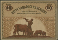 Estland, Eesti Vabariigi Kassattäht, 10 Marka 1919, Ser. 01542397, WZ vertkale Linien, Papier mit kl. Fleck, Pick 46 c, Erh. I/unc.