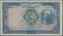 Iran, Bank Melli, Königreich, 2 Stk.: 50 Rials 1317 (1938) P-35 Ab (V) und 500 Rials SH 1317 (1938) Pick 37a (III+) kl. Riss, selten.