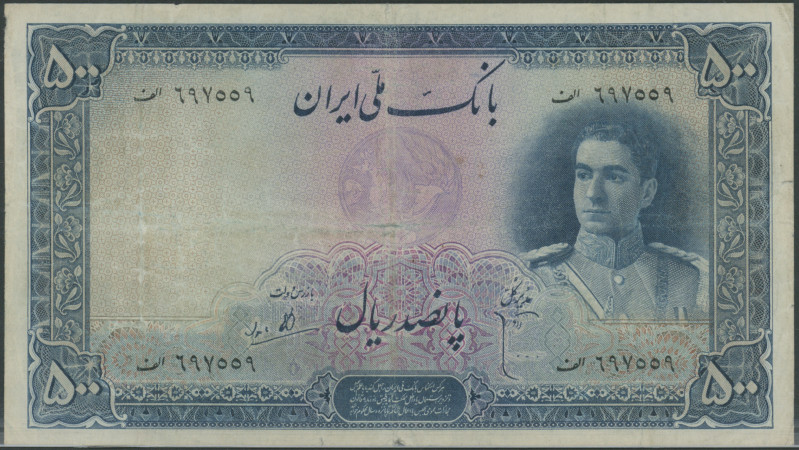 Iran, Bank Melli, Set 50 und 500 Rials o.D. (1944) Pick 42 & 45, V/VG.