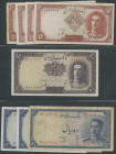 Iran, Bank Melli, Pahlavi, Lot 11 Stk.: 5 Rials o.D. (1944) II-III, P-39 (4); 10 Rials o.D (1944) II, P-40; 10 Rials o.D. (1948) I & III, P-47 (3); 50...